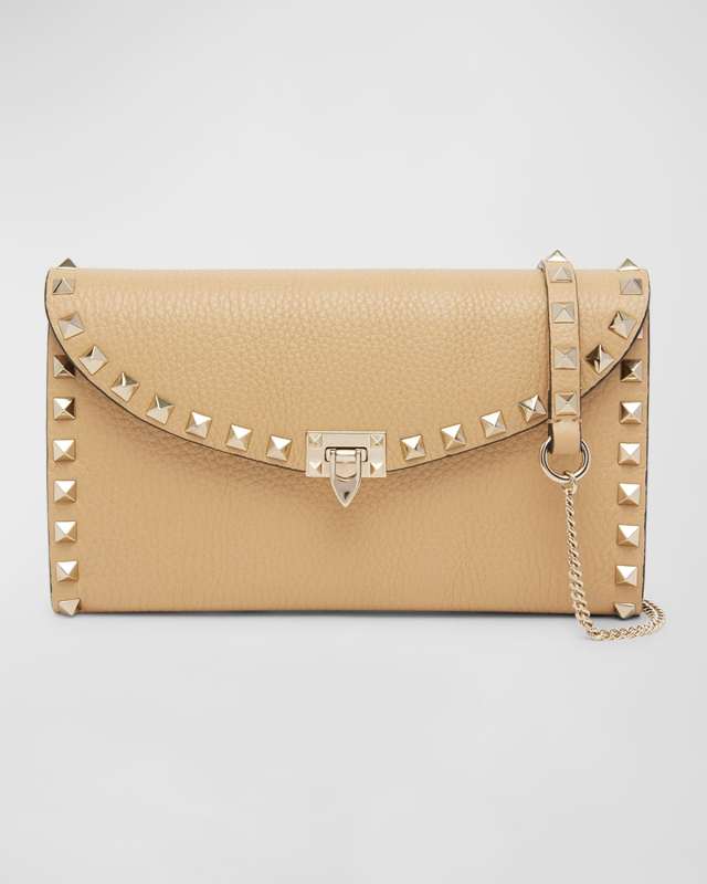 Rockstud Flap Leather Wallet on Chain