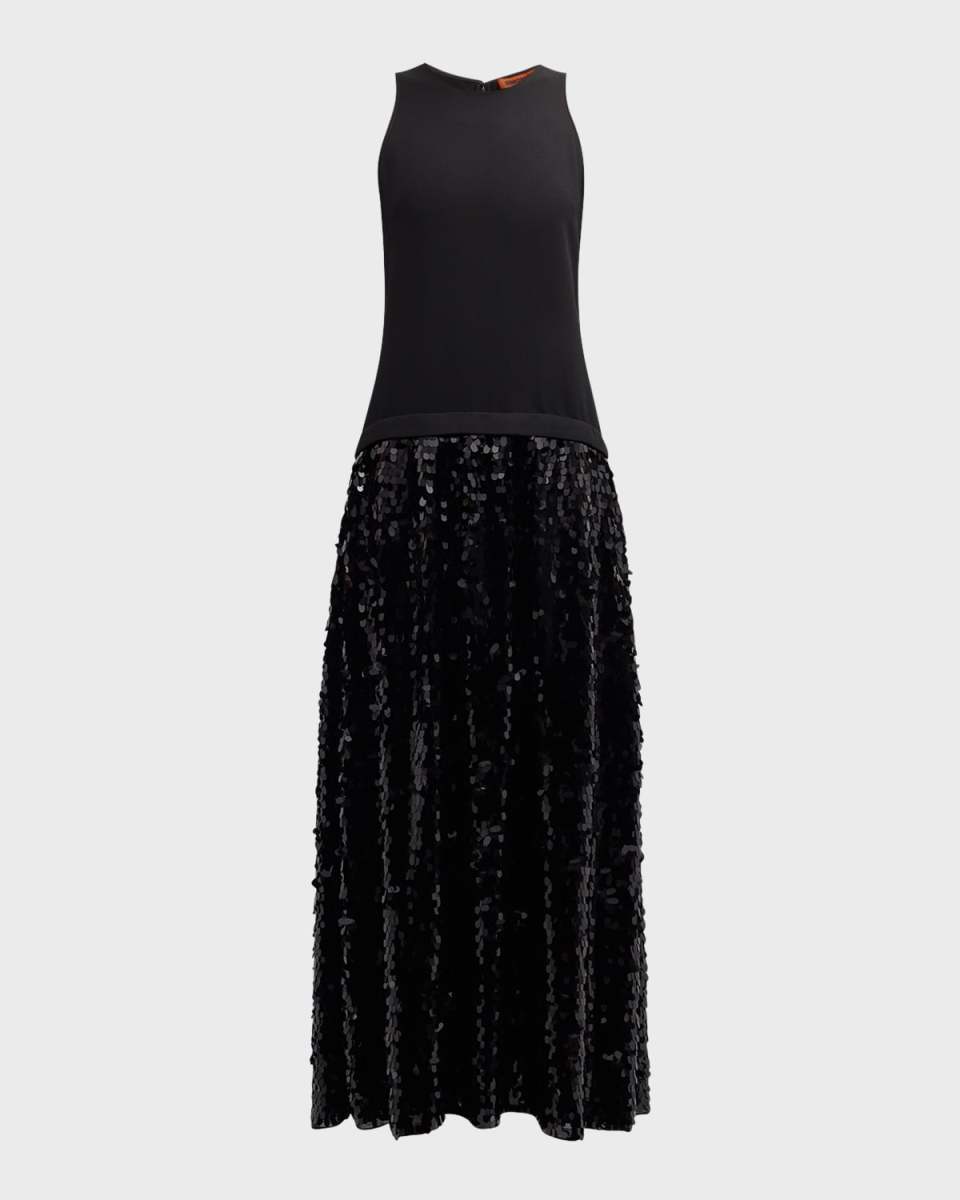 Memphis Crepe Sequin Sleeveless Maxi Dress