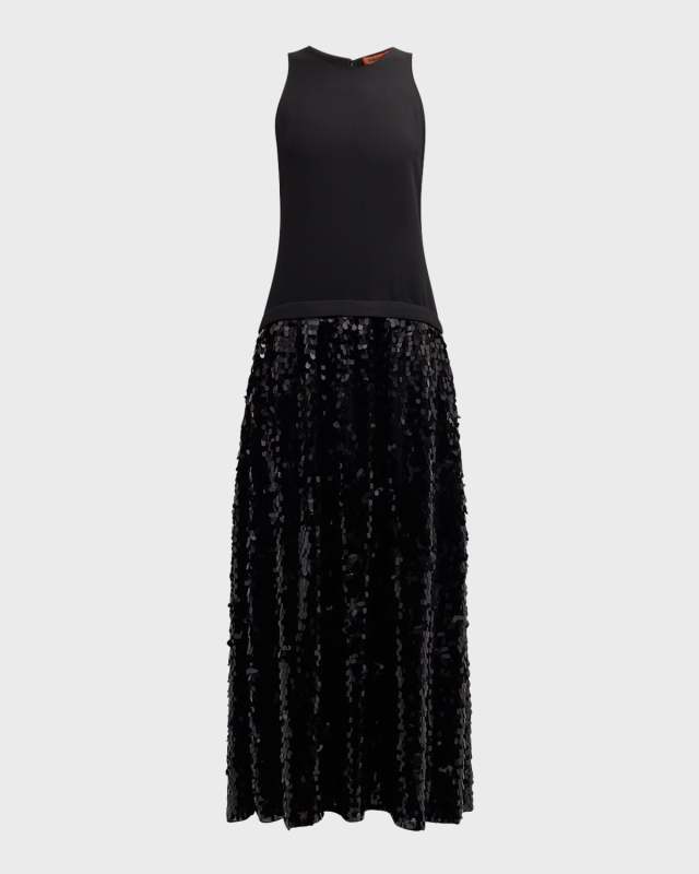 Memphis Crepe Sequin Sleeveless Maxi Dress