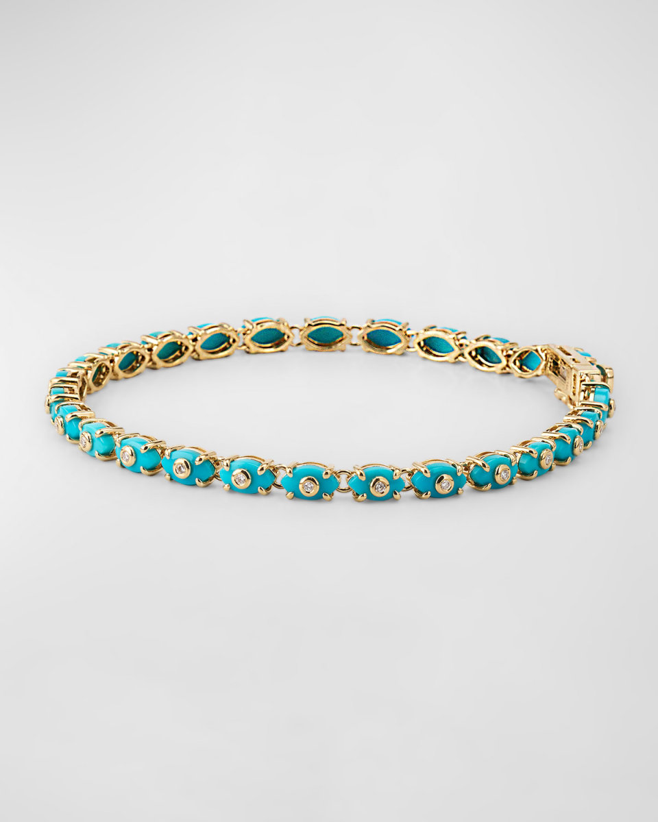 14k Gold Tiny Carved Stone Eternity Bracelet with Diamonds