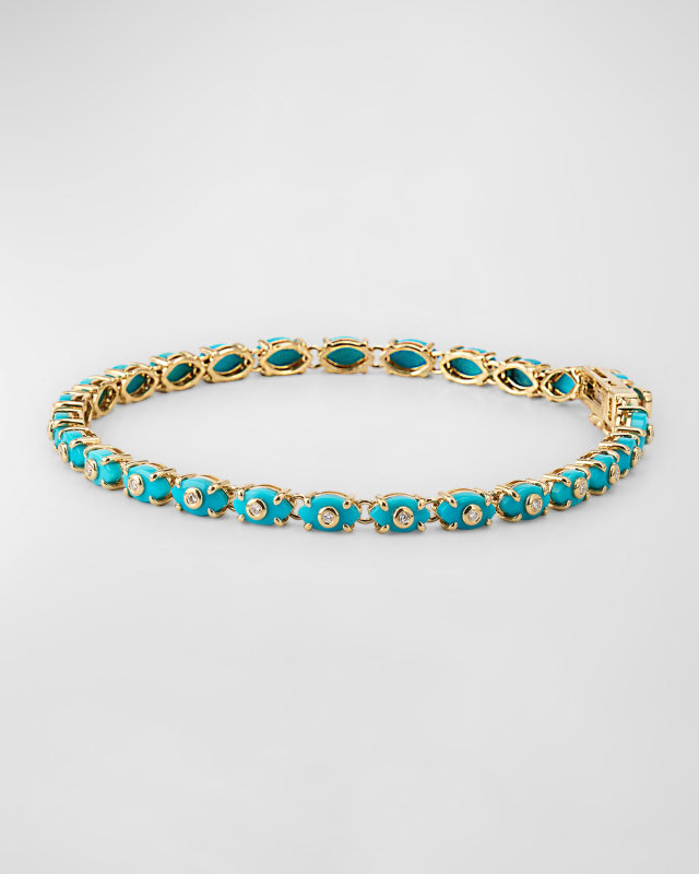 14k Gold Tiny Carved Stone Eternity Bracelet with Diamonds