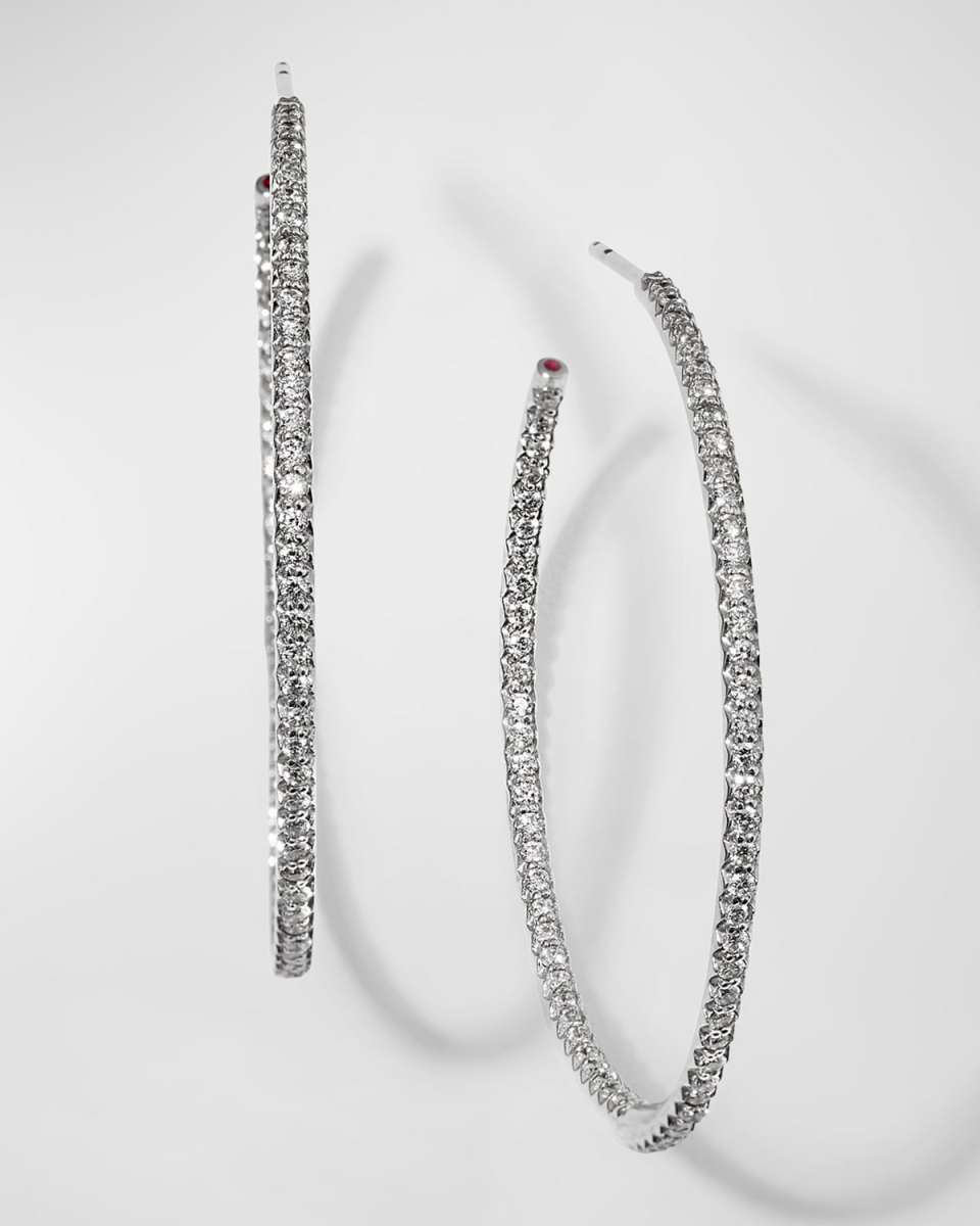 18K White Gold Diamond Hoop Earrings, 45mm, 1.4tcw