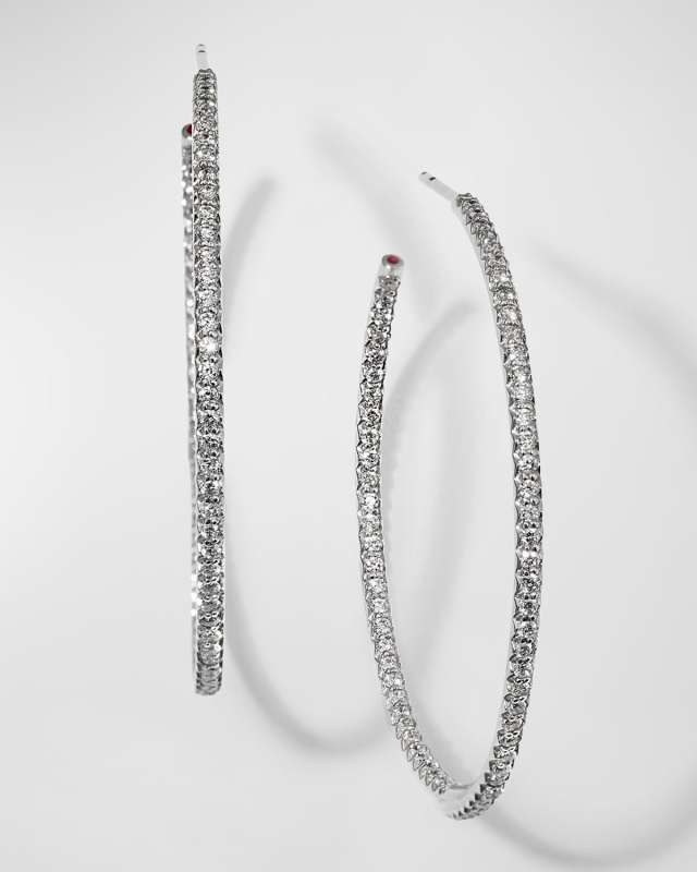 18K White Gold Diamond Hoop Earrings, 45mm, 1.4tcw