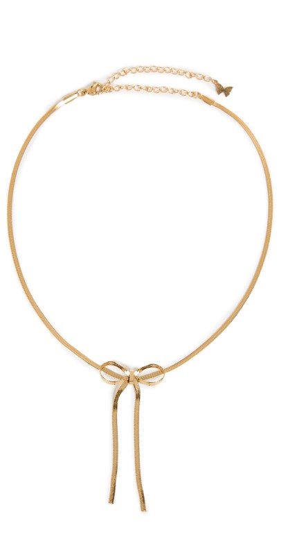 By Adina Eden Herringbone Bow Tie Choker Necklace Gold