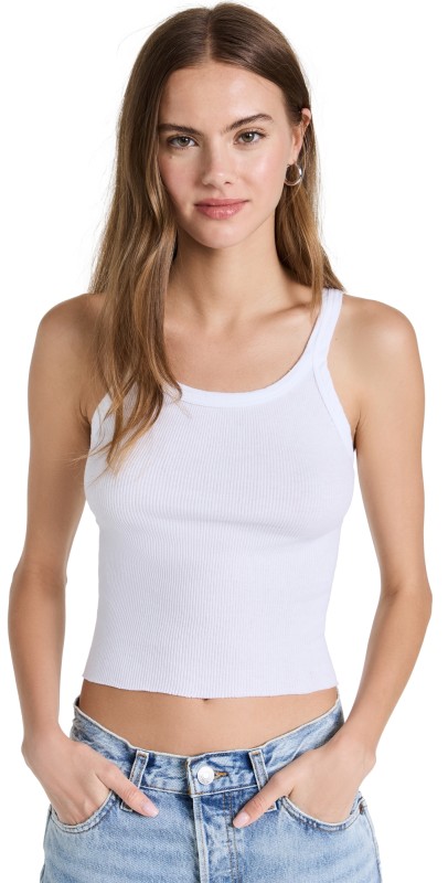 RE/DONE Cropped Ribbed Tank Optic White