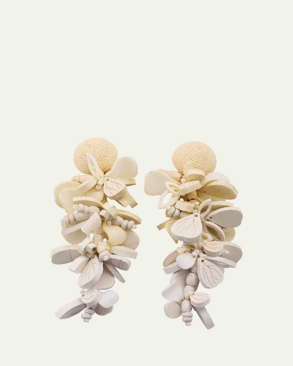 Wooden Flower Cluster Clip-On Earrings