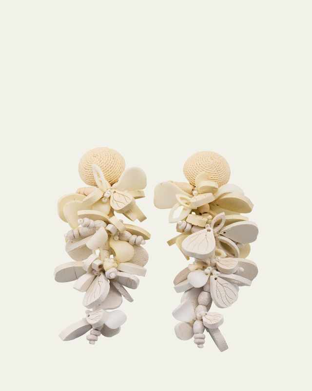 Wooden Flower Cluster Clip-On Earrings