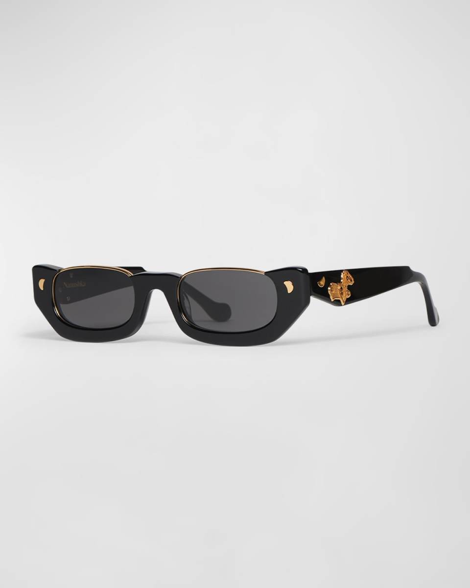 Zorea Half-Rimmed Acetate Rectangle Sunglasses