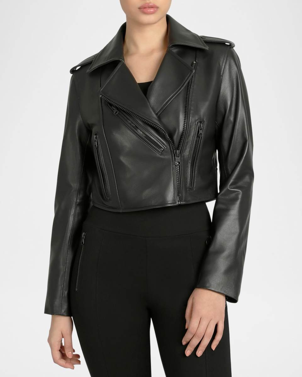 Cleo Cropped Leather Moto Jacket