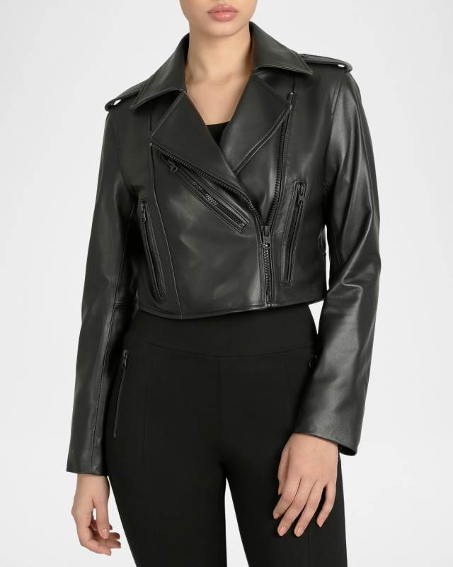 Cleo Cropped Leather Moto Jacket