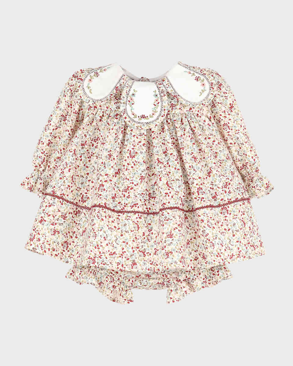 Girl's Floral Petal Float Dress W/ Bloomers, Size 6M-