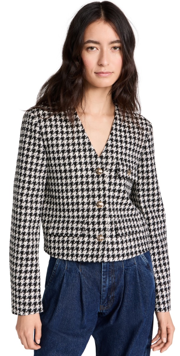 ANINE BING Cara Jacket Cream and Black Houndstooth