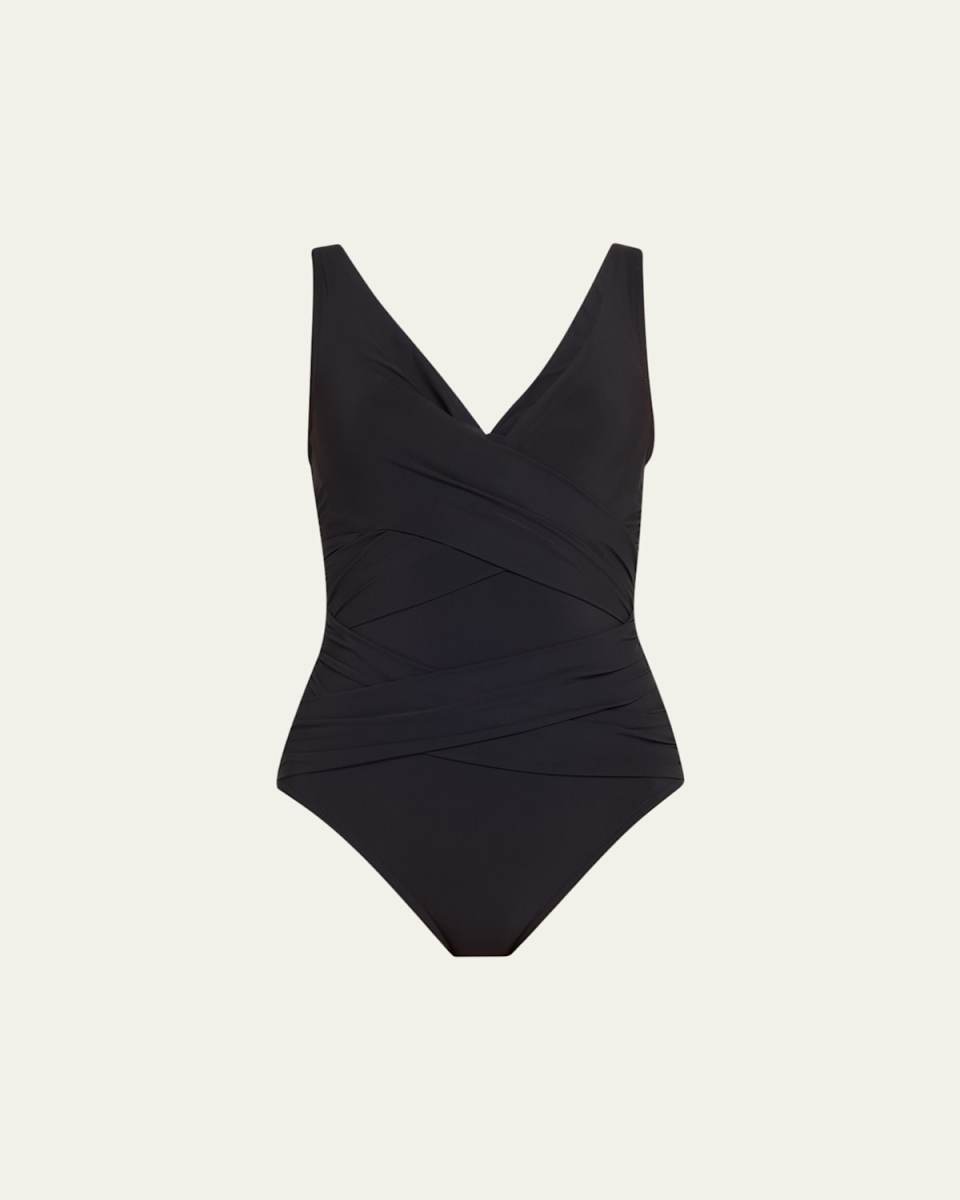 V-Neck Ruched One-Piece Swimsuit