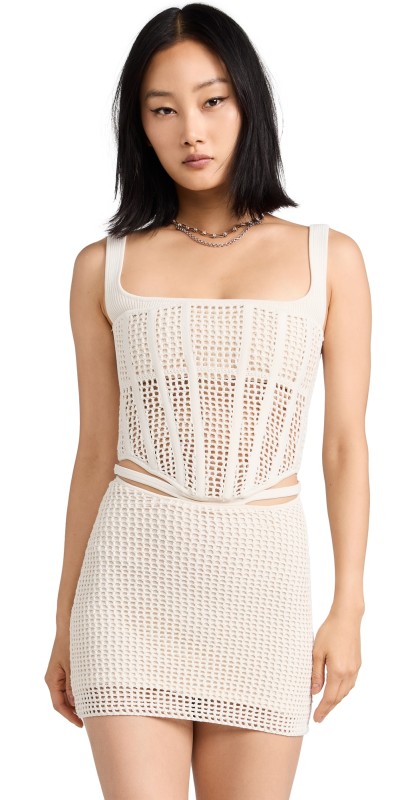 Dion Lee Crochet Suspend Corset Mini Dress Ecru