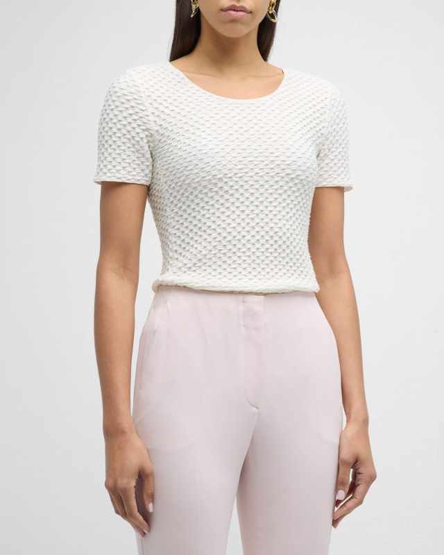 Puckered Scoop-Neck Jersey T-Shirt