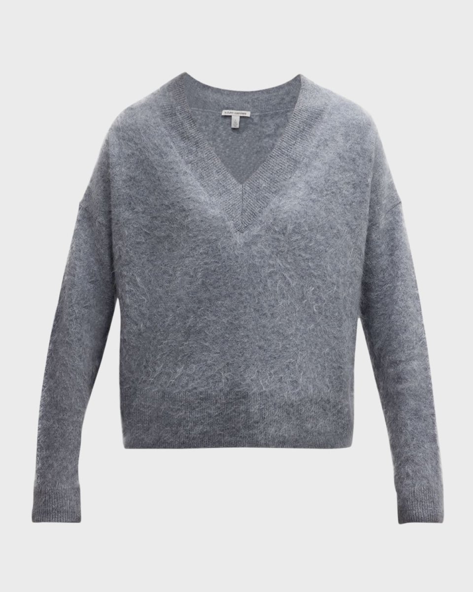 V-Neck Fuzzy Cashmere Sweat