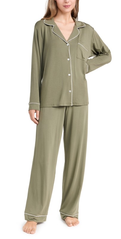 Eberjey Gisele Long PJ Set Moss/Ivory