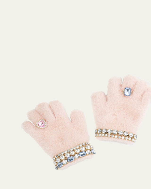 Girl's Embellished Chenille Gloves