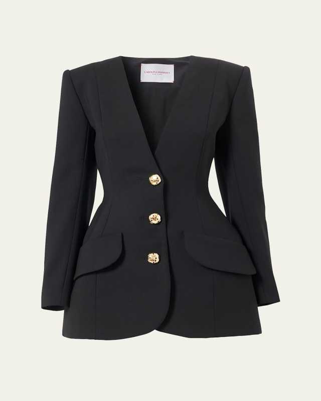 Broad Shoulder Button Front Wool Jacket