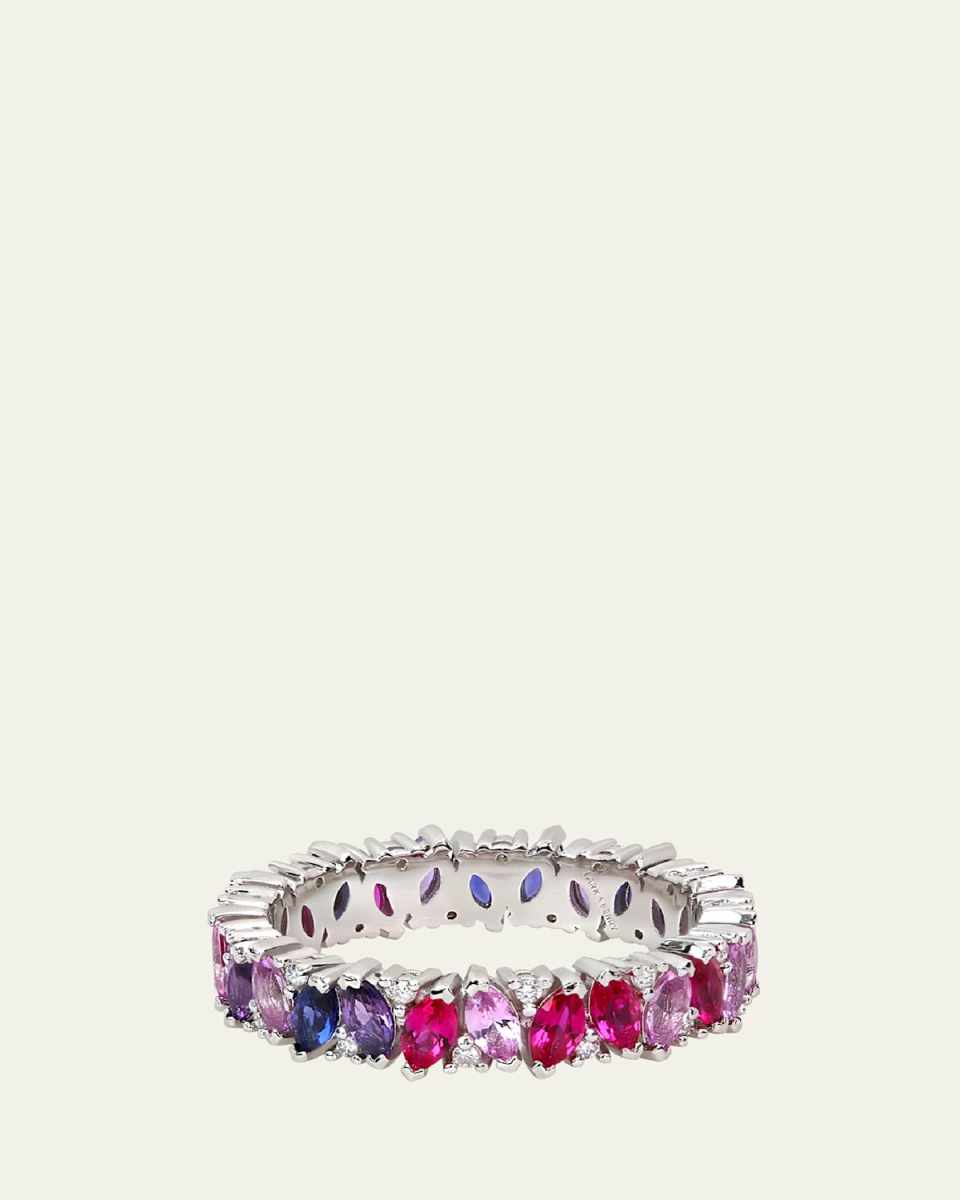 Rainbow Veto Scarlet Ring with Lab Grown Sapphires, Rubies and Cultured Diamonds