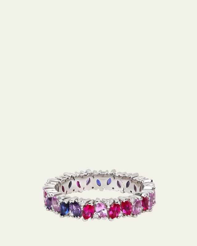 Rainbow Veto Scarlet Ring with Lab Grown Sapphires, Rubies and Cultured Diamonds