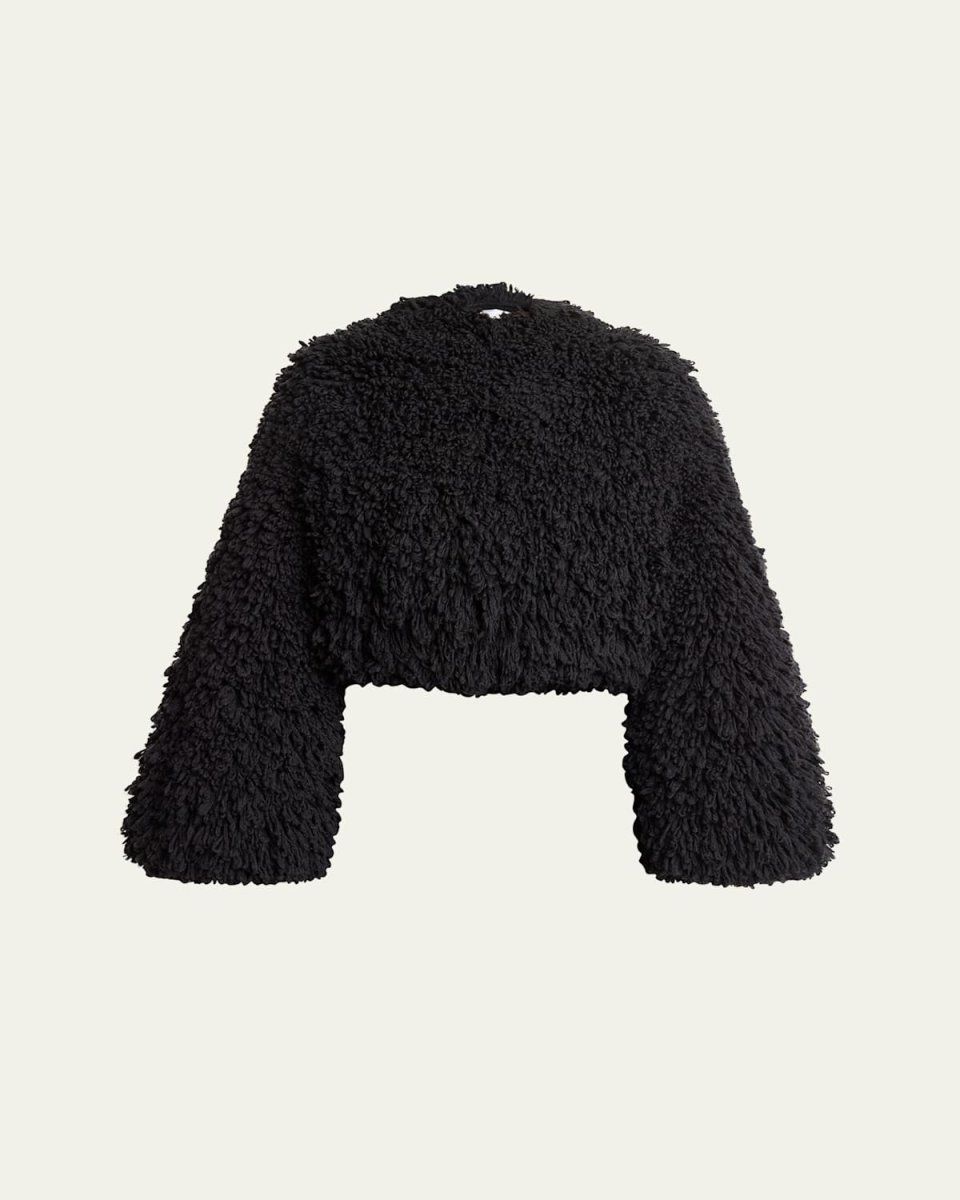 Cropped Fringe Wool Bomber Jacket