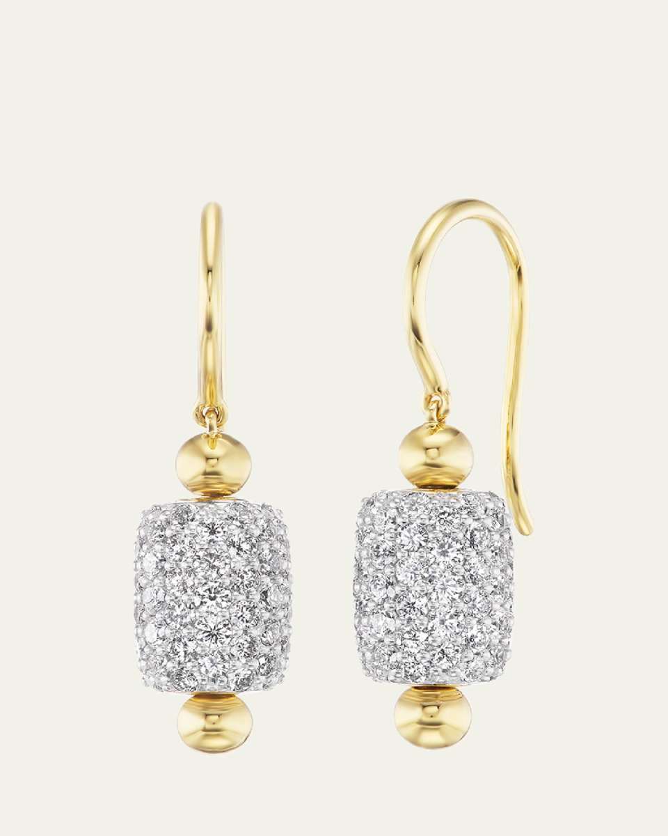 18K Yellow Gold Barrel Drop Earrings with Diamonds