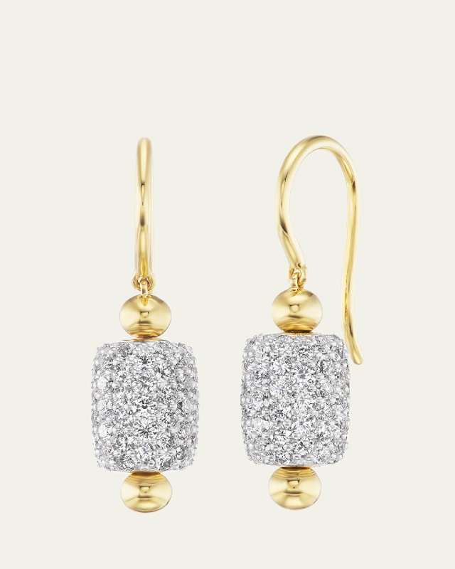 18K Yellow Gold Barrel Drop Earrings with Diamonds