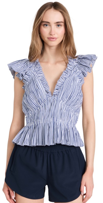 Sea Axelle Stripe Flutter Sleeve V Neck Top Multi