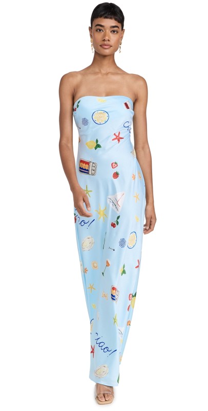 For Love & Lemons Carla Maxi Dress Light Blue