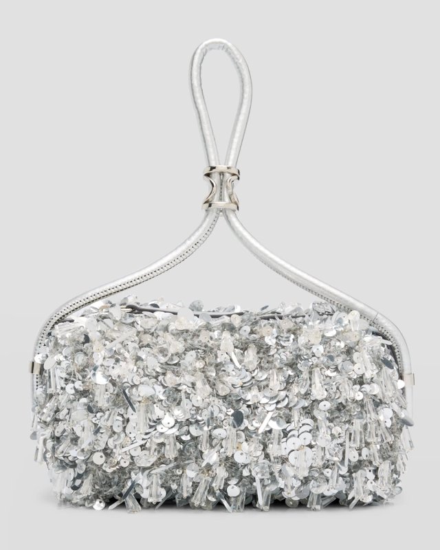 Metallic Sequin Pouch Top-Handle Bag
