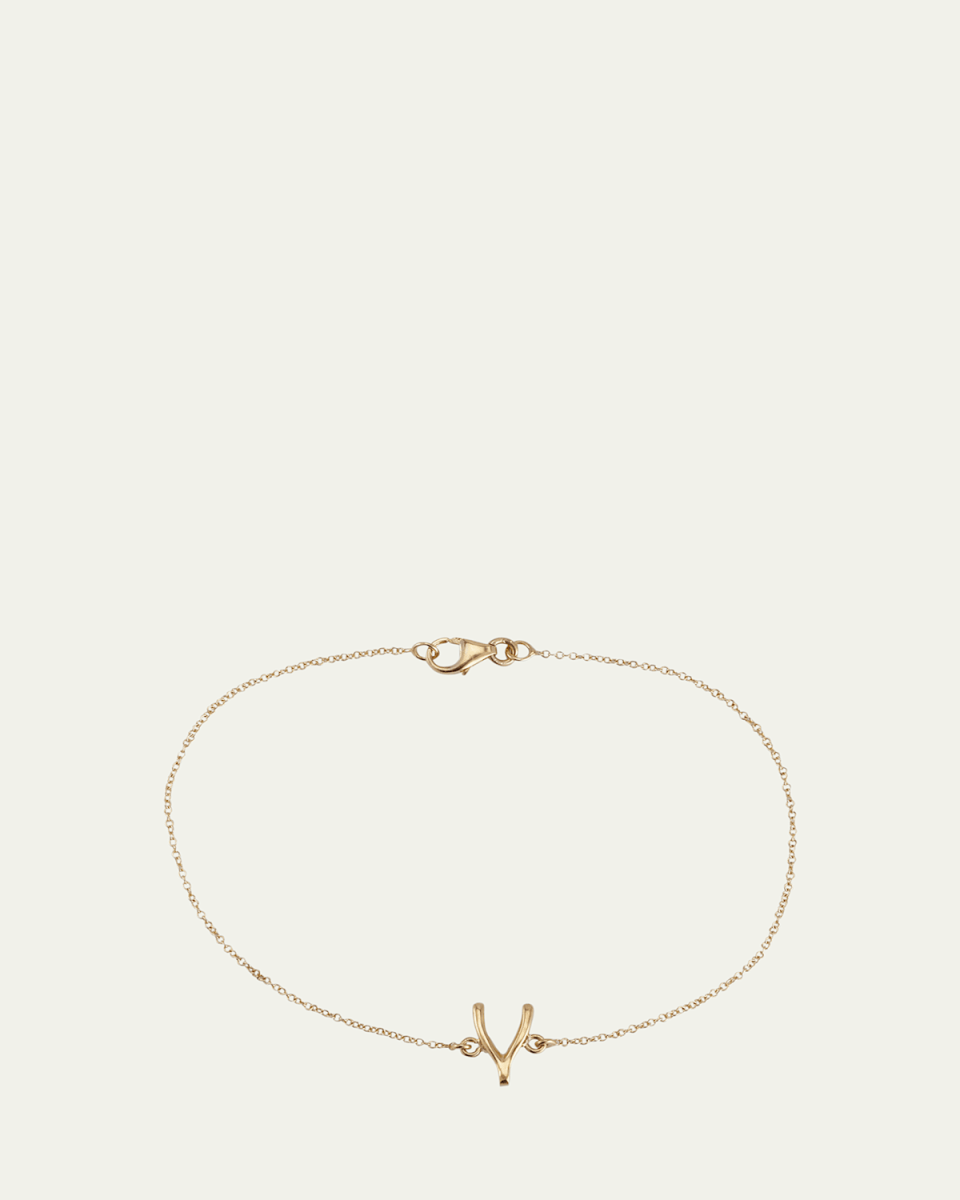 18k Gold Mini Wishbone Chain Bracelet on a 14k Chain