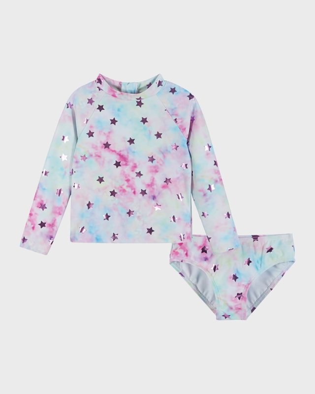Girl's Tie Dye-Print Rashguard Set, Size Newborn-18M