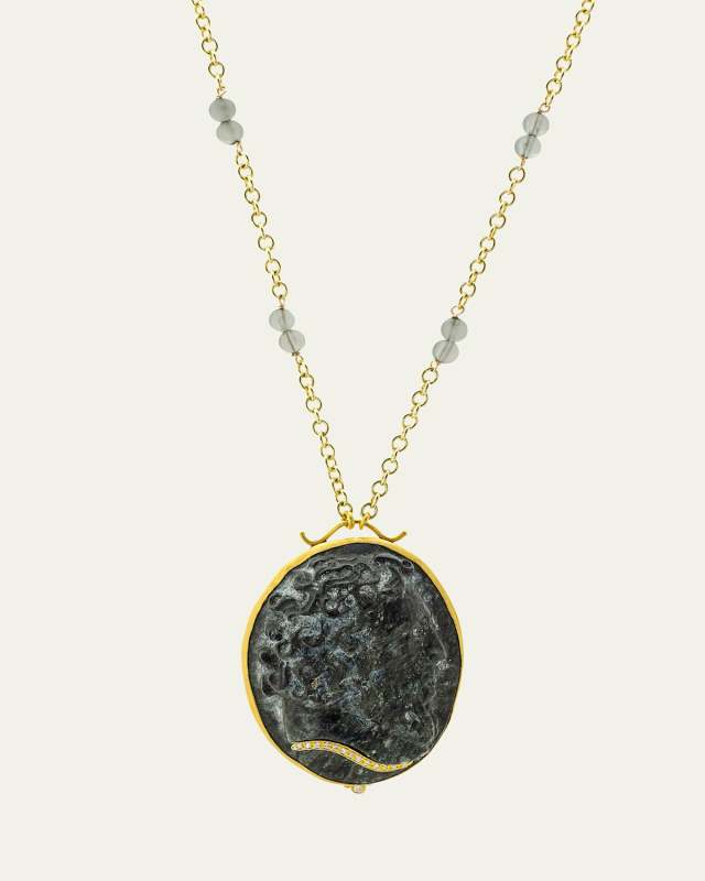Hematite Cameo and Diamond Necklace
