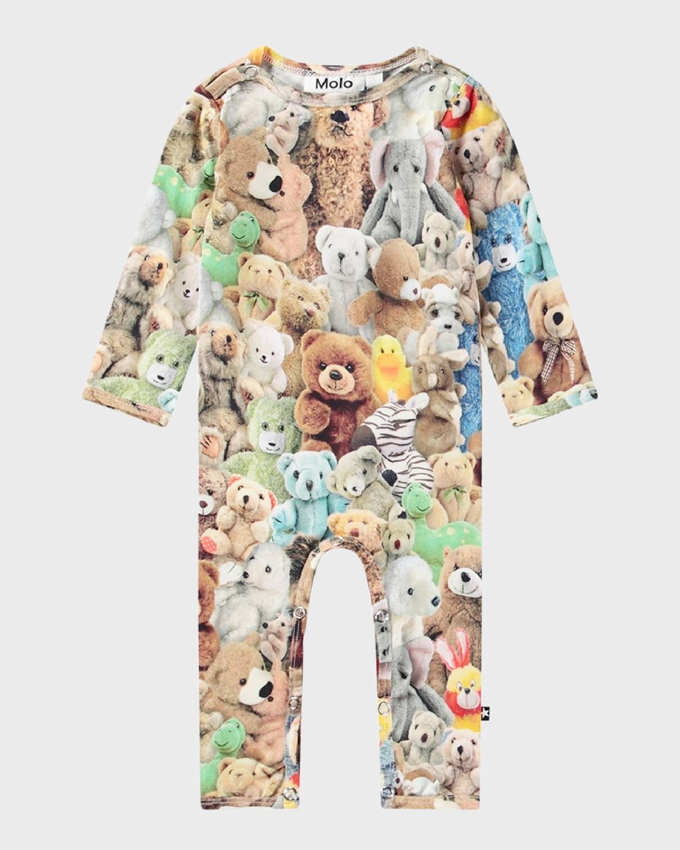 Girl's Fenez Stuffed Animals-Print Coverall, Size Newborn-24