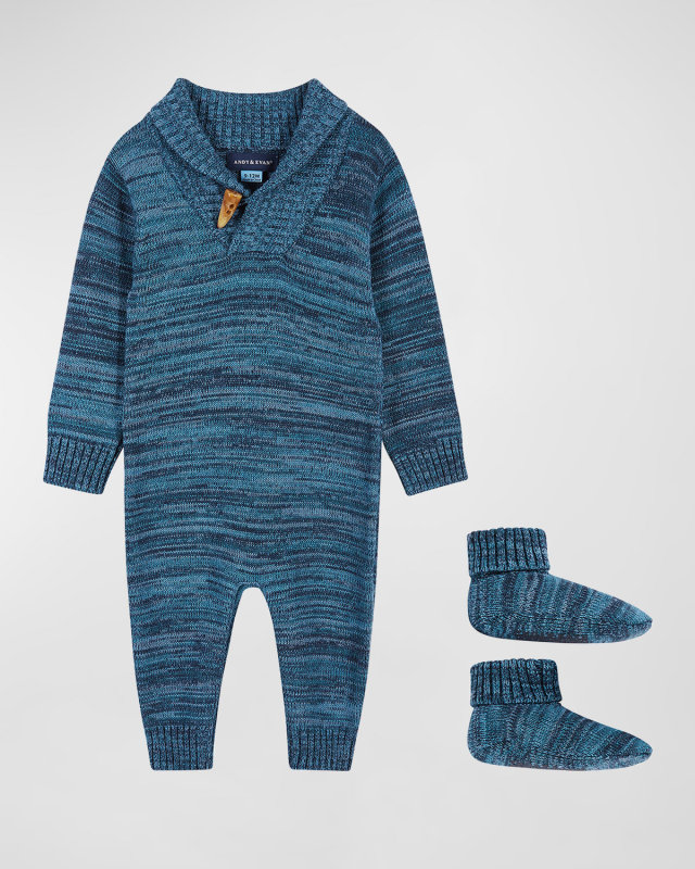 Boy's Marled Toggle Coverall W/ Booties, Size Newbor