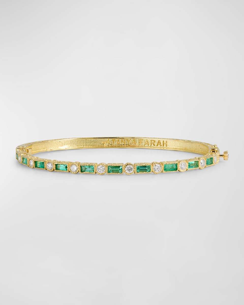 18k Yellow Gold Emerald and Diamond Bangle Bracelet