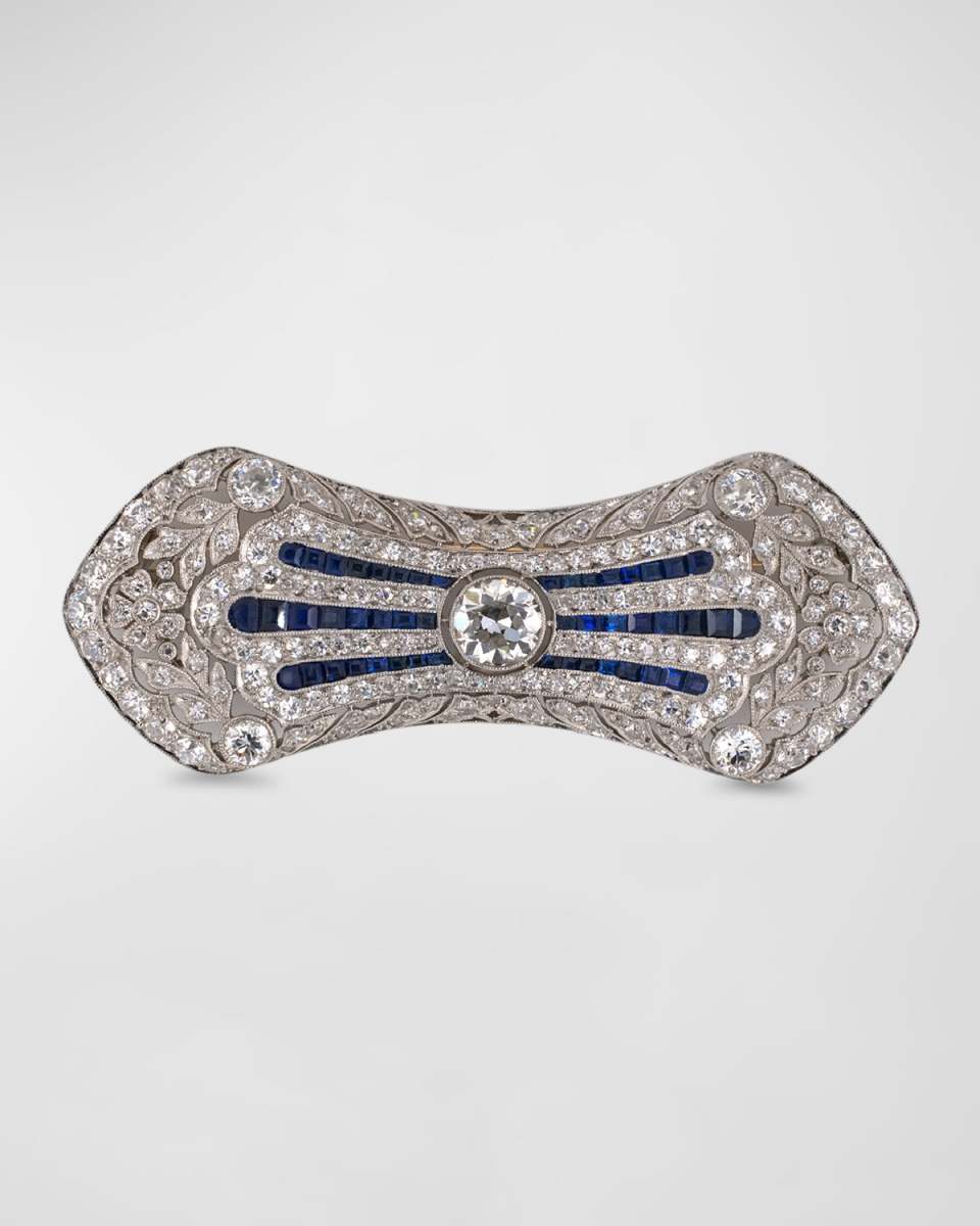 Estate Theodore B. Starr Platinum Diamond Calibre Sapphire Edwardian Bow Pin