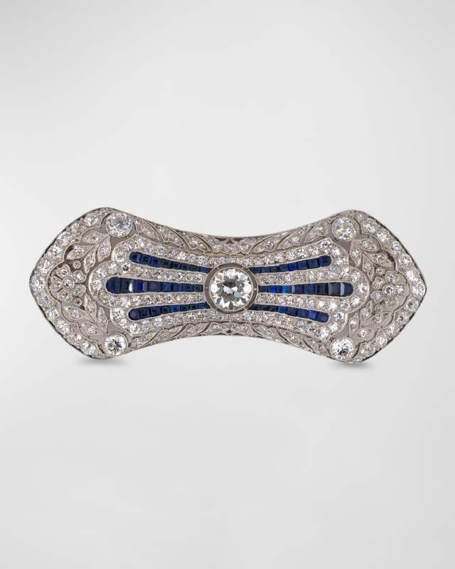 Estate Theodore B. Starr Platinum Diamond Calibre Sapphire Edwardian Bow Pin
