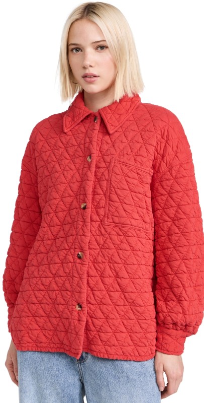 SUNDRY Quilted Shacket Flare Red