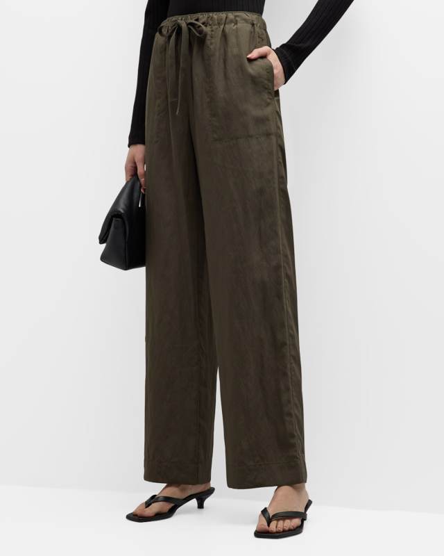 Mid-Rise Wide-Leg Utility Drawstring Pants