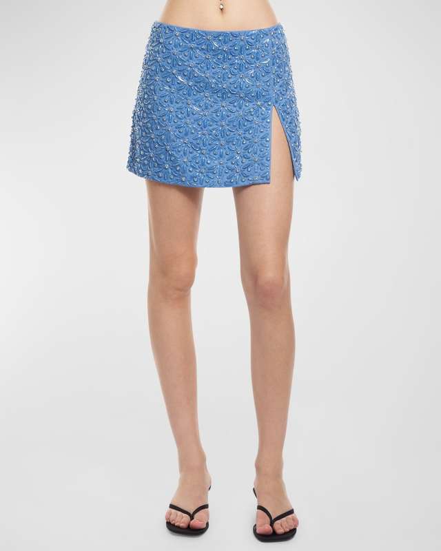 Embroidered Denim Mini Skirt