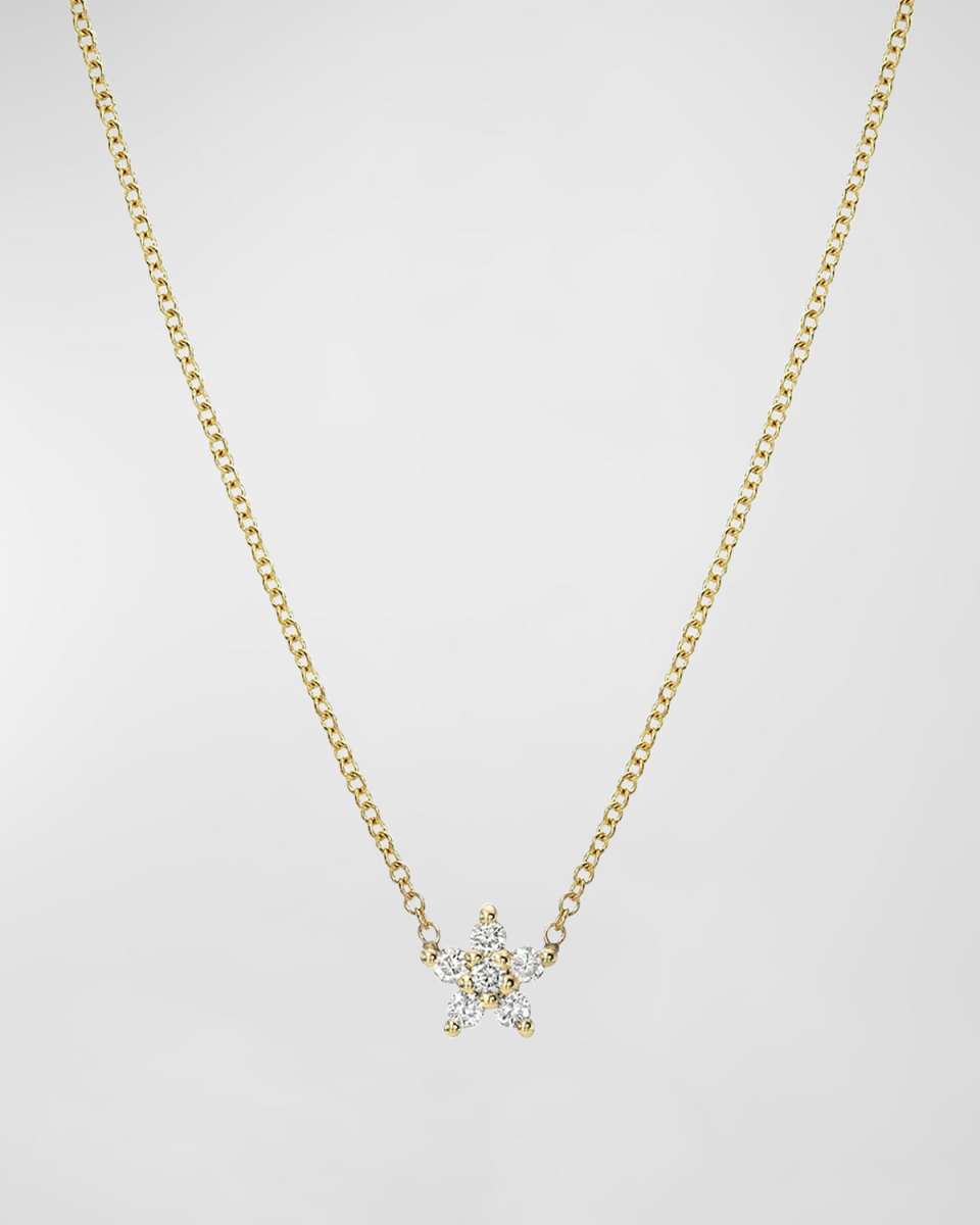 14k Gold Diamond Set Flower Necklace
