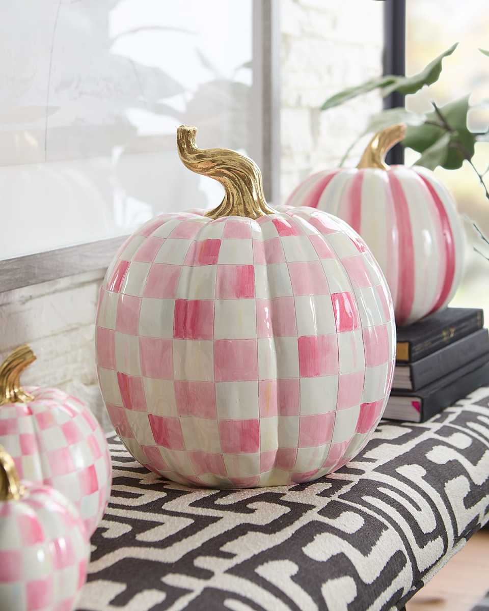 Bubblegum Pink Check Large Pumpkin, 17.3"