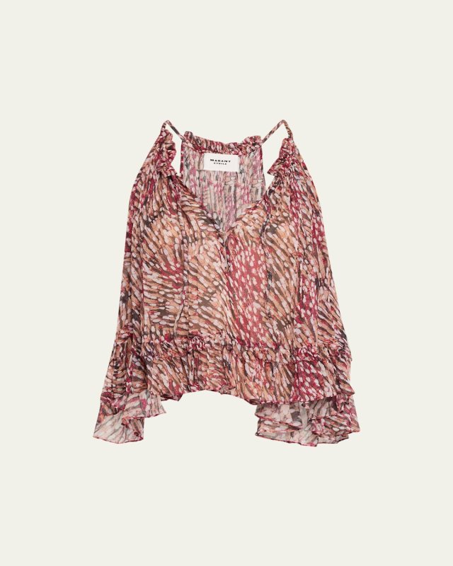 Fabino Printed V-Neck Ruffle Top