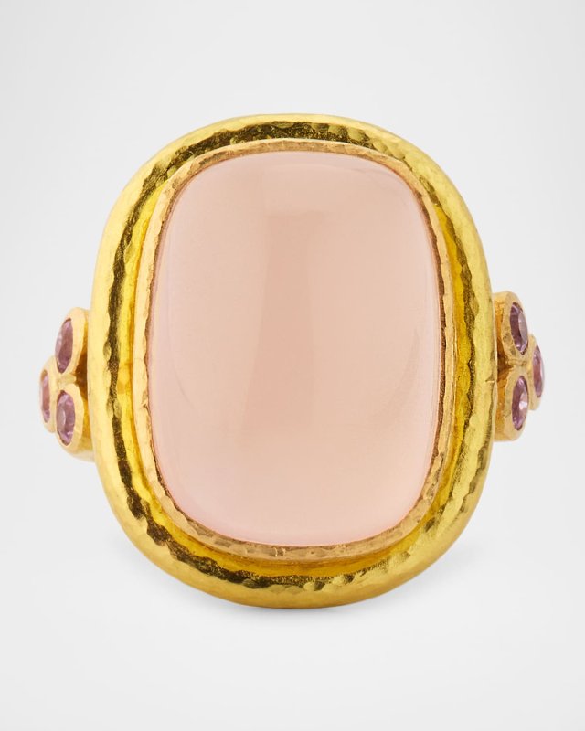 19K Quartz and Pink Tourmaline Statement Ring, Size 7