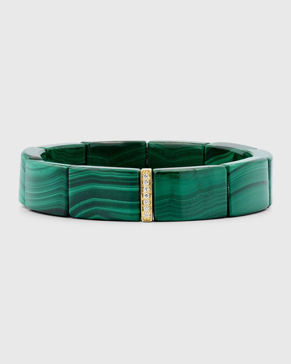 14K Gold & Diamond Single Row Spacer on Malachite Bracelet