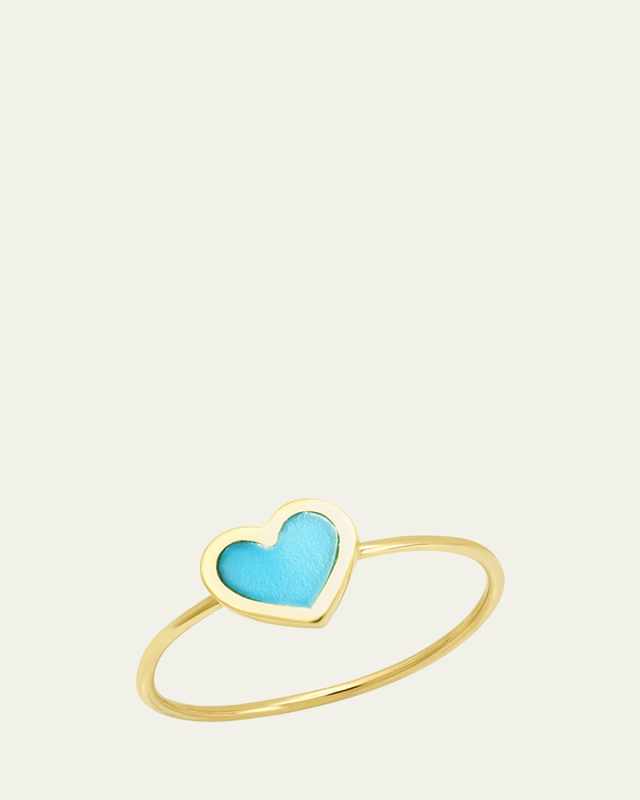18k Extra Small Inlay Heart Ring, Turquoise, Size
