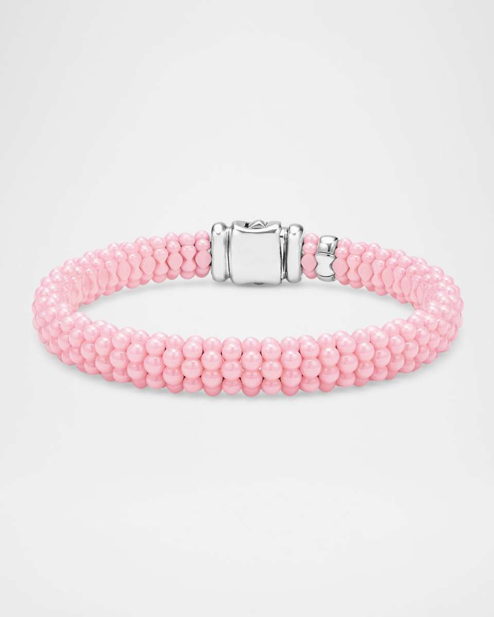 Sterling Silver Pink Caviar 9mm Rope Bracelet
