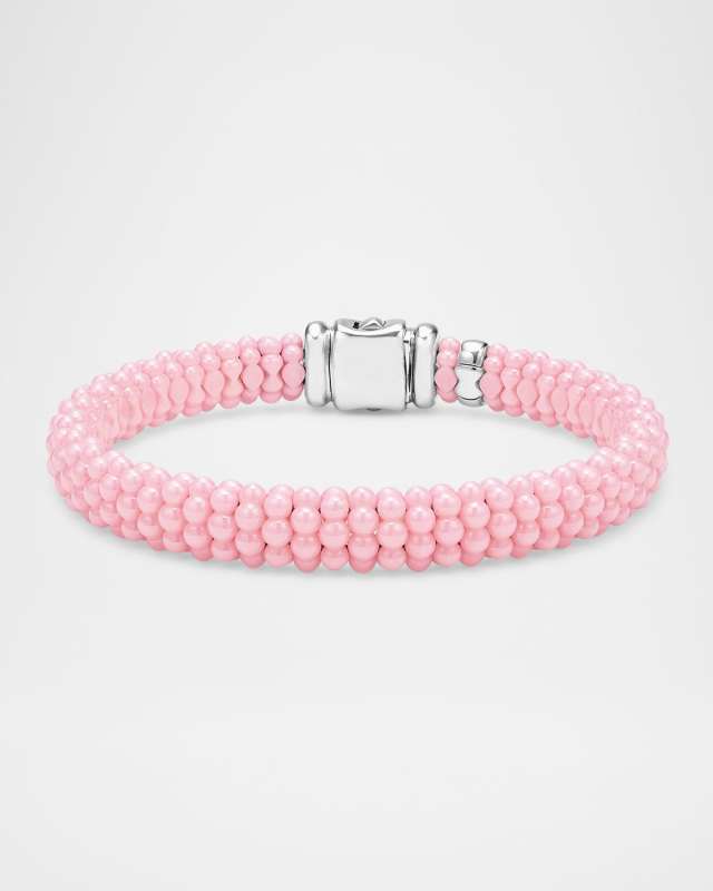 Sterling Silver Pink Caviar 9mm Rope Bracelet
